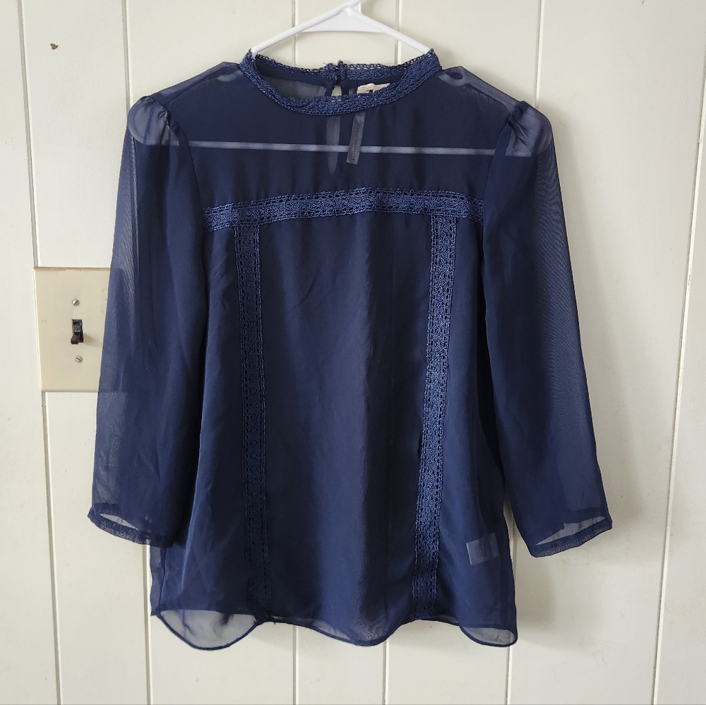 LC Lauren Conrad Runway Sheer Navy Blouse Size XS